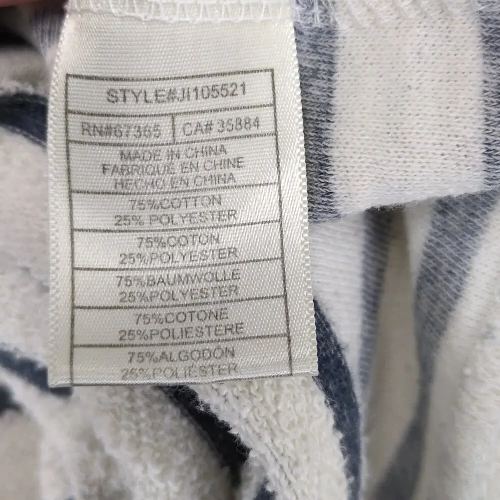 Jack by BB Dakota Women's L Oversized Cropped Navy Striped‎ Terrycloth Shirt Top